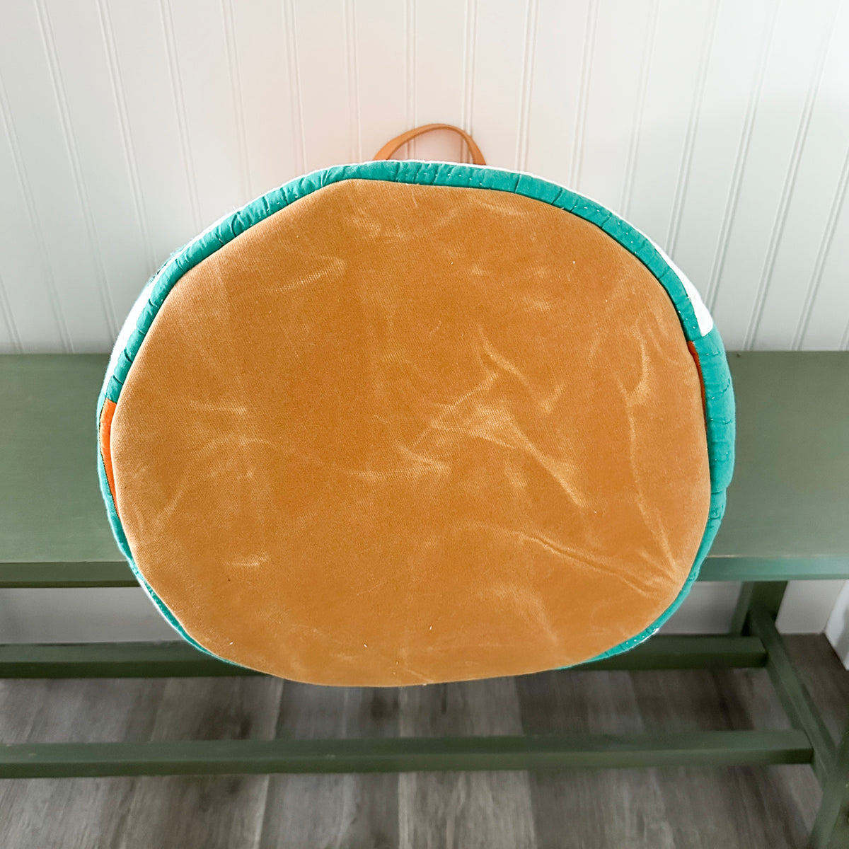 Vintage Orange Sunflower Applique Basket with Leather Handles