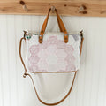 Boxy Bible Bag Vintage Grandmothers Garden Quilt with Leather Handles and Crossbody Strap