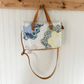 Boxy Bible Bag Vintage Grandmothers Garden Quilt with Leather Handles and Crossbody Strap