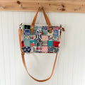 Boxy Bible Bag Vintage Feed Sack Postage Stamp Quilt with Leather Handles and Crossbody Strap