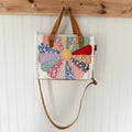 Boxy Bible Bag Vintage Dresden Plate Quilt with Leather Handles and Crossbody Strap